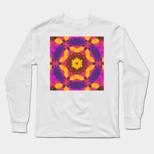 Retro Mandala Flower Pink Purple and Yellow Long Sleeve T-Shirt